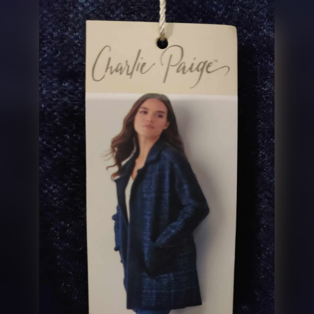Charlie Paige Navy Blue Open Sweater, Very Soft & Heavy, Size Medium